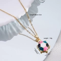 18K gold plated copper necklace with colorful enamel sea turtle pendant and 45cm chain - Gold / Patchwork Enamel Turtle