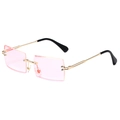 Chic rimless rectangular sunglasses with light pink gradient lenses and gold metal frames - Gold Frame Light Red Mirror
