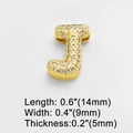 Detailed size view of golden letter J pendant with white cubic zirconia inlay - Letter J