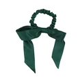 Dark green silk scrunchie with long bow ribbon tie made of 100% pure mulberry silk - Dark Green