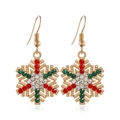 Detail of snowflake drop earrings with vibrant red, green, and clear sparkling crystals - Snowflake #17