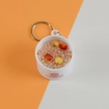 Miniature realistic mixed congee bowl keychain with red dates and silver key ring - Barrel Diameter 4cm / Soybean Red Date Sago Dew
