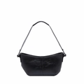 Minimalist black leather crescent hobo bag with sleek shoulder strap and silver hardware - Black