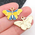 DIY Schmetterling Anhänger mit gelb-blauem Emaille und goldfarbener Rückseite Details - Gelb-Blauer Zweifarbiger Schmetterling (17x24 mm)