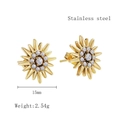 Orecchini a lobo a girasole dorati da 15mm in acciaio inossidabile con pavé di zirconi - Un Paio / Oro