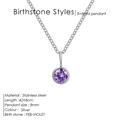 Collana in acciaio inossidabile argento con ciondolo tondo in pietra viola di febbraio - Febbraio Violetto - Argento