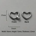 Silver vintage heart pendant buckle in stainless steel 16x15mm front and back view - Smooth Heart Pendant Accessory (P00027S)