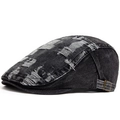 Retro gewassen antraciet denim baret met distressed details en verstelbare metalen gesp - Verstelbaar / Zwart