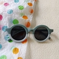 Kids round leopard sunglasses featuring grey and white color-block frames for toddlers - Blue & White