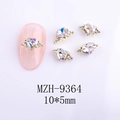 Detailed view of Aurora heart nail charms with 3D alloy base and iridescent rhinestones - White Moonlight Golden Style (9364)