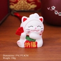 Cute white resin Maneki Neko cat figurine for desk car decor, size 5x4.1x5.4cm - WX001D Receiving Fortune Lucky Cat