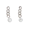 Detail of silver long chain earrings featuring a vintage coin pendant with Elizabeth II - Steel (DSEG002)