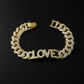 Bracciale cubano dorato hip hop con lettere LOVE ghiacciate e cristalli pavé lucidi - 21cm / Oro