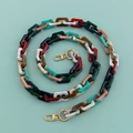 Acrylic handbag chain strap with colorful marble texture links and gold lobster clasps - B319 Square Mixed Colors