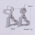 Orecchini a cuore martellato argento, altezza 38mm con design leggero da 7,1g di peso - Color Acciaio