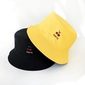 Reversible fruit embroidery bucket hat in black and yellow cotton with cherry design - Adult 55-58cm / Cherry Yellow