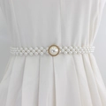 Ceinture élastique élégante en perles multi-rangs avec grande perle centrale dorée - EL95-34 Grosse Perle Rétro Dorée