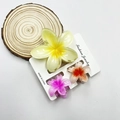 Three-piece plumeria flower hair claw set in yellow, purple, and pink marble finish - Mixed Color Set #16 (includes Cards)