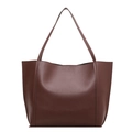 Large vintage dark brown tote bag with thin shoulder straps for daily commuting - Coffee