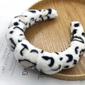Padded plush headband featuring classic black and white leopard spots on soft faux fur - Fluffy Leopard Headband / Flannel Leopard