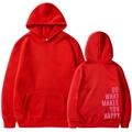 Oversized bright red hoodie featuring 'DO WHAT MAKES YOU HAPPY' back print - S / Red Slogan