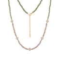 Handmade S925 silver necklace with green and pink stone beads and natural pearls - Pink Green Spliced Style (MPN10-14K)