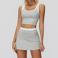 Women's 2-piece light grey tennis set with crop tank top and matching skirt - S / Top And Bottom (Vest and Skirt) / Clay Grey