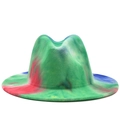 Sombrero fedora verde estilo británico con tinte tie-dye y ala ancha para adultos - Teñido Anudado Base Verde Multicolor (05)