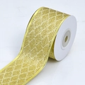 Close-up of golden glitter diamond wired ribbon with decorative wavy edges on a roll - Gold Edge Diamond [5cm Wide]
