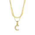 Double layer 18K gold plated stainless steel snake chain necklace with C letter pendant - Letter C Style
