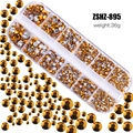 Nail art set with gold and clear flatback rhinestones in a 12-grid storage box - Mineral Gold (ZSHZ-895)