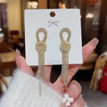 Elegant gold flower tassel earrings with sparkling rhinestones and S925 silver needles - Gold Full Zirconia Tassel