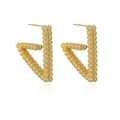 Irregular geometric 18K gold plated triangle earrings with textured sphere pattern - Gold Granular Triangle