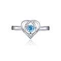 Elegant heart-shaped ring with blue center gemstone and small white cubic zirconia accents - Lively Heart 50 Points / Adjustable Open