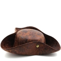 Brauner Piratenhut im Used-Look aus Leder mit goldener Metallschnalle Dekor - M(56-58cm) / Kaffeebraun