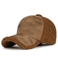 Brown teddy fleece baseball cap with rhinestone FEWK logo and faux suede visor - Adjustable / Coffee