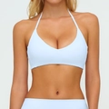 Reggiseno sportivo azzurro con allacciatura al collo per donna dal design atletico moderno - S / Blu Fantasma