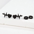 Minimalist matte black stainless steel heartbeat stud earrings for women with heart design - 114 Heartbeat / Black
