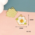 White flower enamel charm with green leaves and gold metal plating for jewelry making - 19 Narcissus