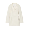 Robe blazer élégante de couleur crème avec taille cintrée en tissu uni minimaliste - S / Blanc