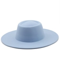 Close-up of light blue wool felt fedora hat showing textured fabric and wide brim finish - M (56-58cm) / Sky Blue