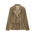 Vintage bruine suède blazer met dubbele rij knopen, reverskraag en een relaxte pasvorm - S / camel