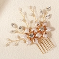 Pettine per capelli da sposa dorato con fiori bianco perla e cristalli lucenti - 15# Pettine per Capelli Oro