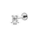 Titanium labret piercing met 3mm zilveren bloemkop en heldere zirkoon edelstenen - Zilver Klein 3mm Interne Schroefdraad
