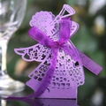 Scatola di caramelle angelo viola tagliata al laser con nastro di raso per nozze - Viola scuro