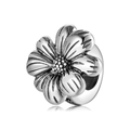 S925 sterling silver daisy flower charm bead with embossed detail on white background - PA0133 (Hollow Daisy Texture)
