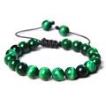 Handmade braided hematite and green tiger eye beaded bracelet with adjustable black cord - Green Tiger Eye