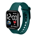 Digital sports watch with heart rate monitor, square black case and teal silicone strap - Green