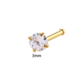 Piercing naso da 3mm in acciaio dorato con zircone cubico rotondo trasparente - Barra Dritta Zirconia Rotonda (Oro)