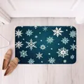Close-up of blue Christmas rug with white snowflakes on a light wood floor background - Christmas Faux Cashmere Rug - 8 / 50*80cm【Skin-friendly Velvet】